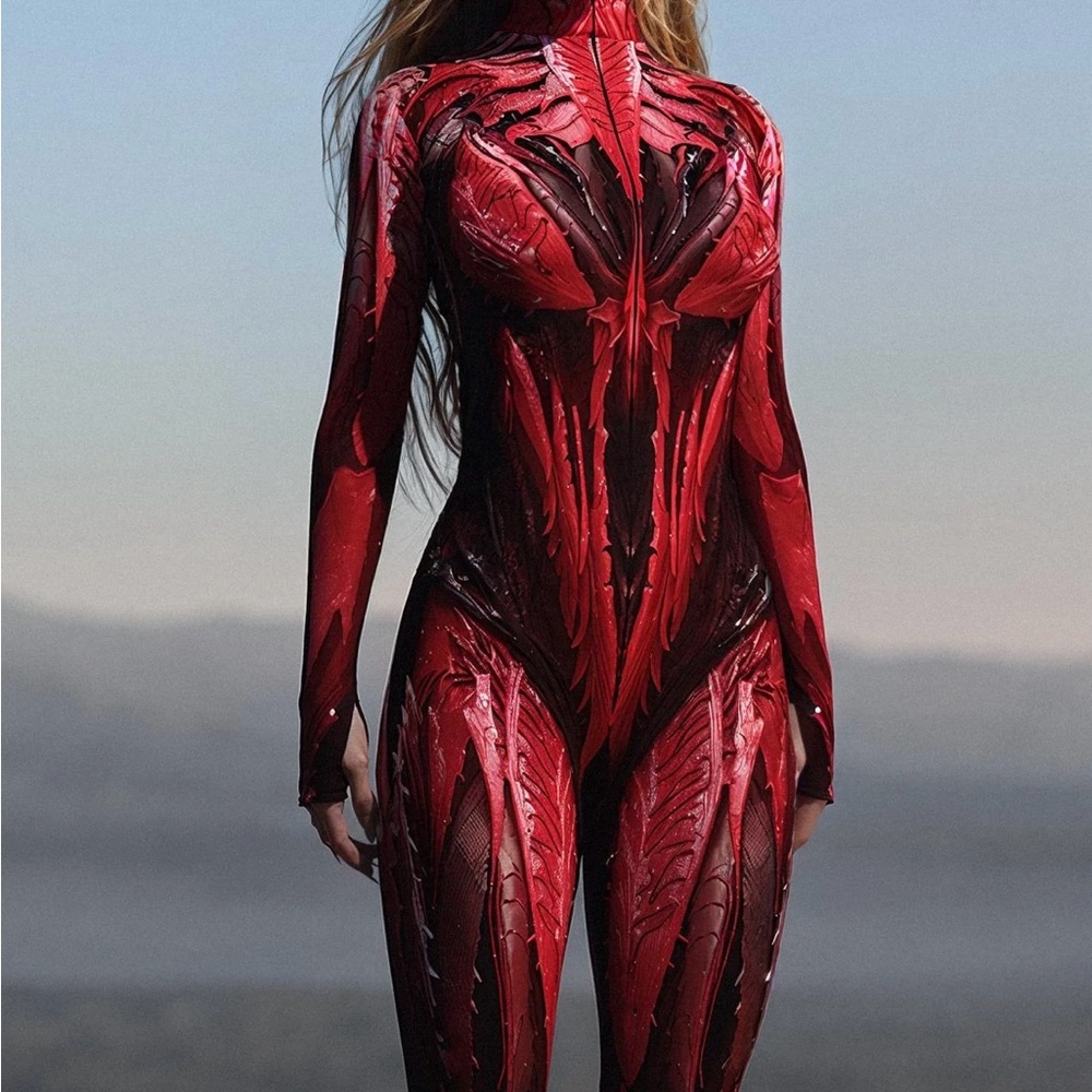 Red and Black Full-Body Suit